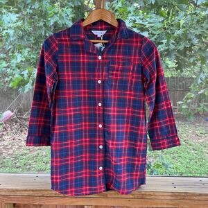 The Company Store Girl's Navy Red Plaid Nightshirt Size 8. NEW!